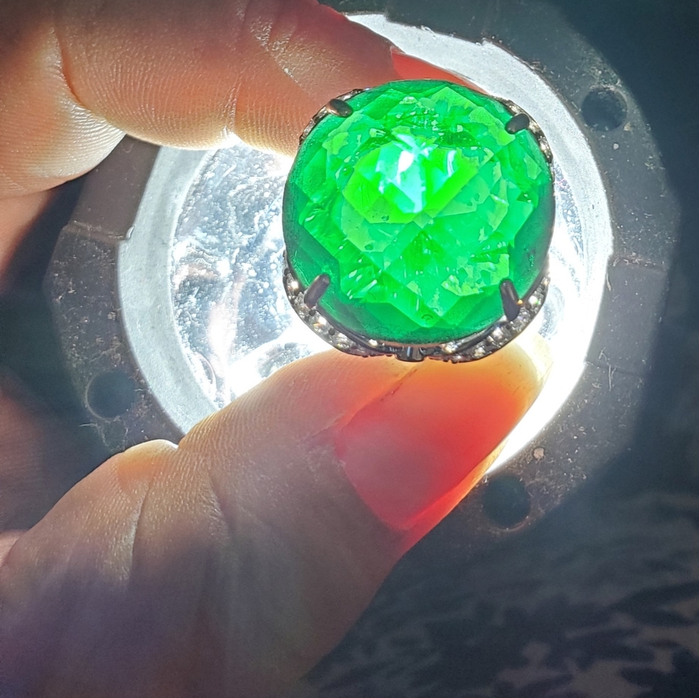 Simulated Emerald & Diamond Ring size 8
